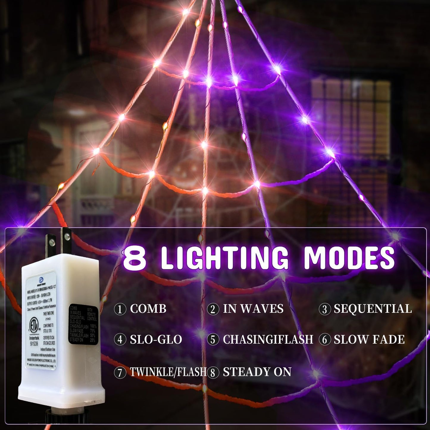 8 Modes 20 * 17FT Halloween Light Up Spider Web 250 Led Purple & Orange Lights Operated with 6.5Ft Giant Spider 200sqft Cobweb 20 Small Spiders for Indoor and Outdoor Decor Yard Decoration