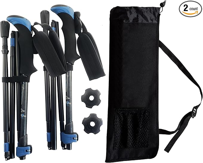 York Nordic Ultralight Folding Walking Poles - Travel Ready - with Rubber Feet, Baskets, and Bag