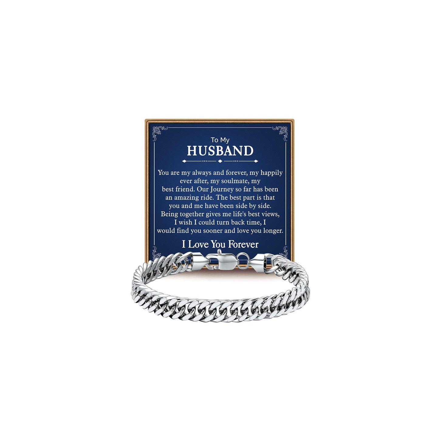 IEFLIFE Gifts for Husband - Gifts for Him Men from Wife, Anniversary Birthday Gift Bracelet for Husband from Wife, 8mm Stainless Steel Mens Silver Cuban Link Chain Bracelet Jewelry Gift