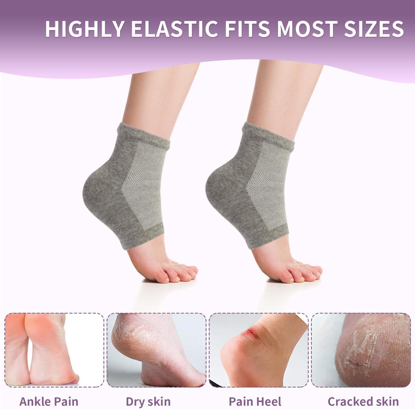 2 Pairs Silicone Socks for Dry Cracked Feet Women, Moisturizing Heel Socks, Gel Toeless Lotion Sock, Moisture Silicon Foot Sock
