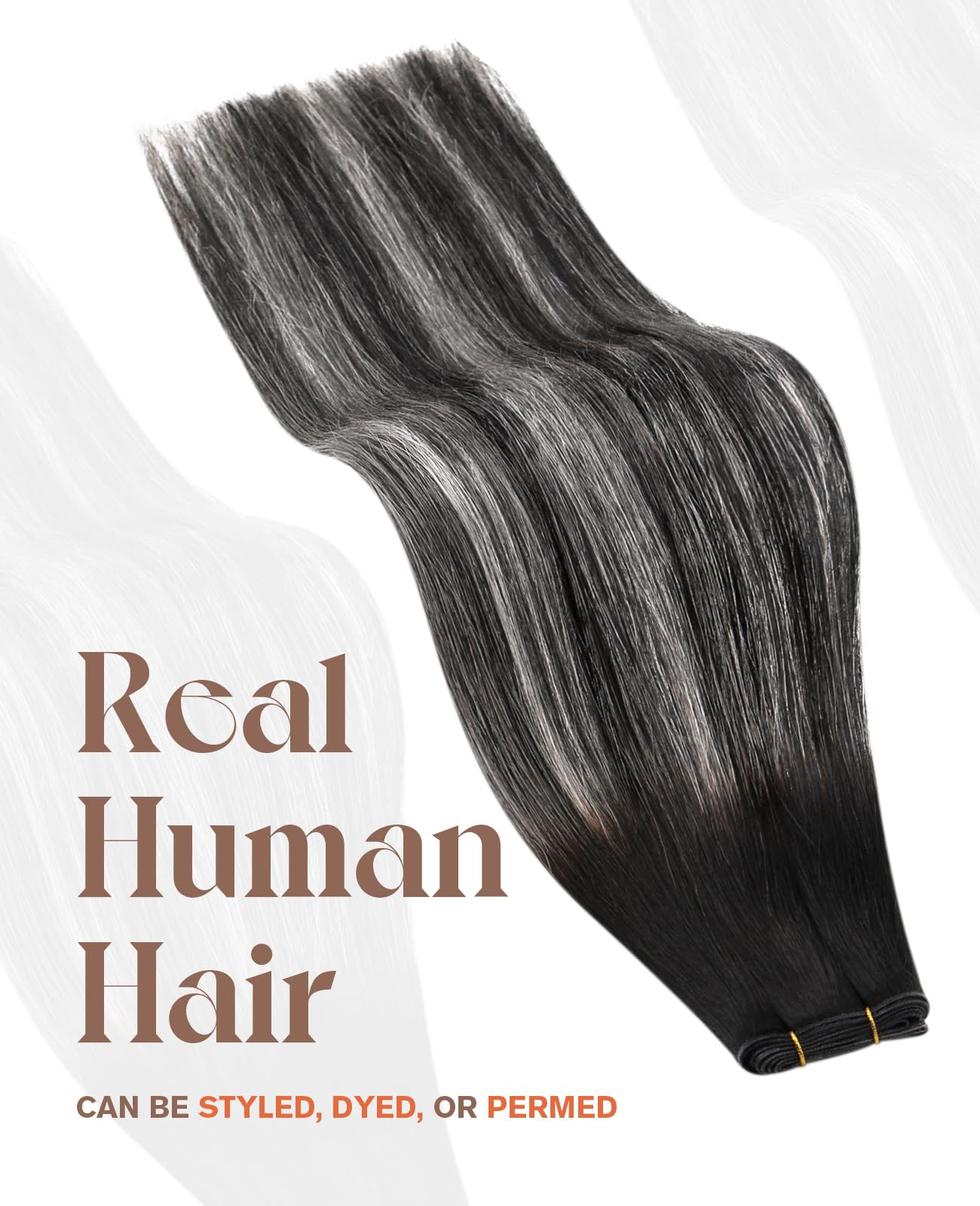 Sunny Hair Genius Weft Human Hair Extensions Black Ombre Sew in Hair Extensions Real Human Hair Black Roots to Silver Grey Sew I