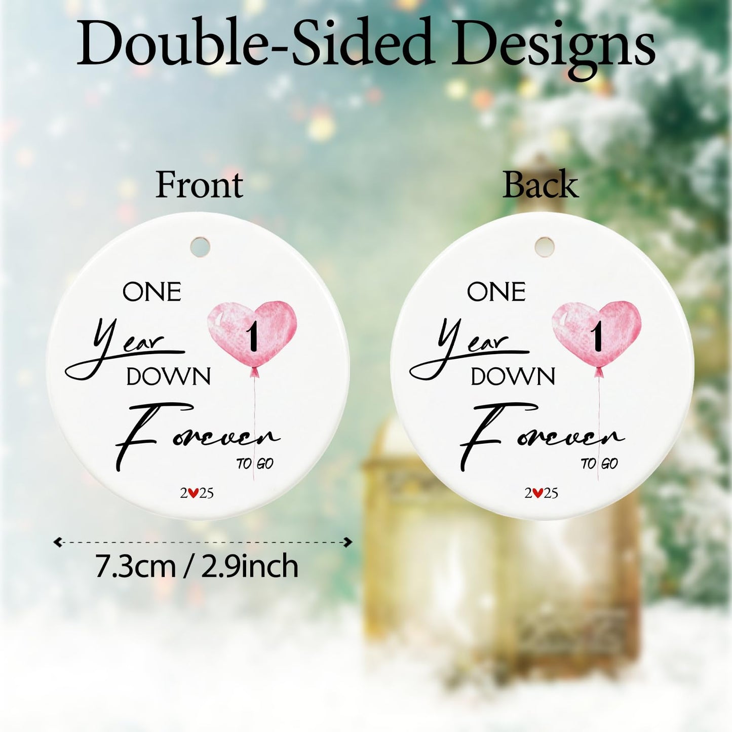 1 Year, 1st, One Year, First Anniversary Ornament Gift for Couples, 1 Year Wedding Anniversary Present, 2.9" Ceramic Gifts for 1st Anniversary Ornaments 2025