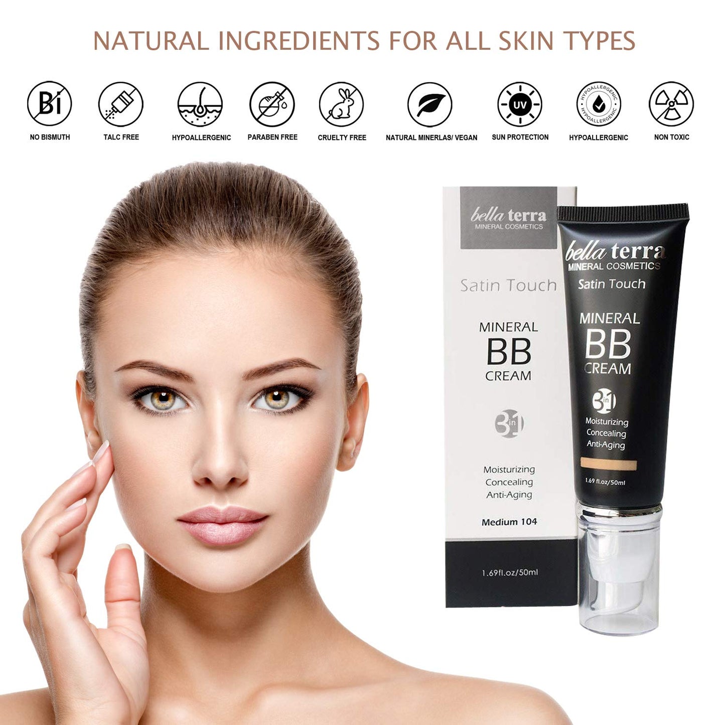 Bellaterra Cosmetics BB Cream - Tinted Moisturizer & Mineral Foundation, Hypoallergenic, Buildable Coverage, Oil-Free, Non-Comed
