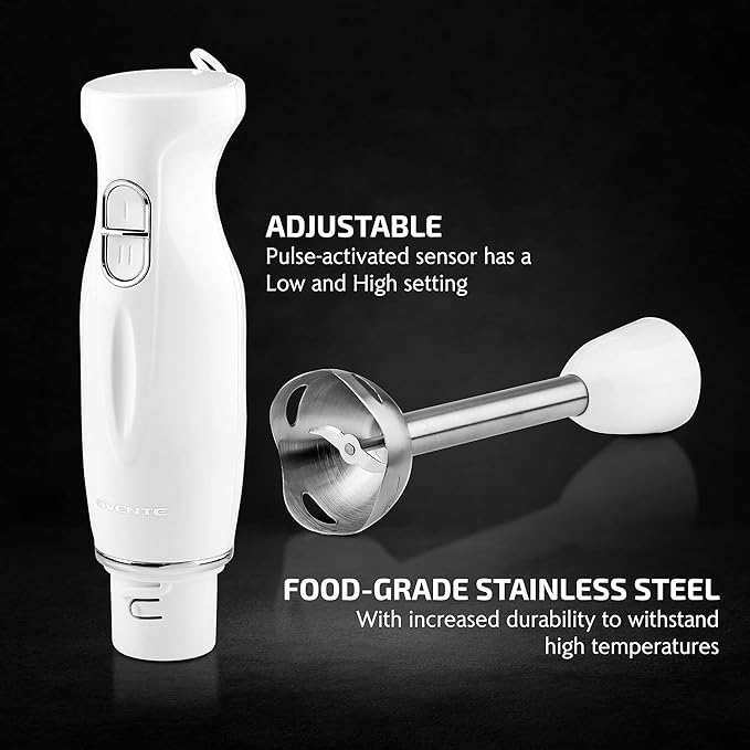 OVENTE Immersion Hand Blender, 300W Corded Electric Handheld Stick Mixer with 2 Mixing Speeds and Stainless Steel Blades for Smoothies, Purees & Baby Food, White HS560W