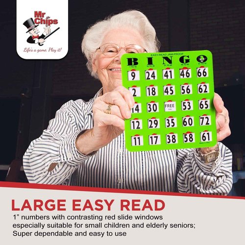 MR CHIPS Complete Bingo Game with 25 Jam Proof Easy Read Shutter Cards