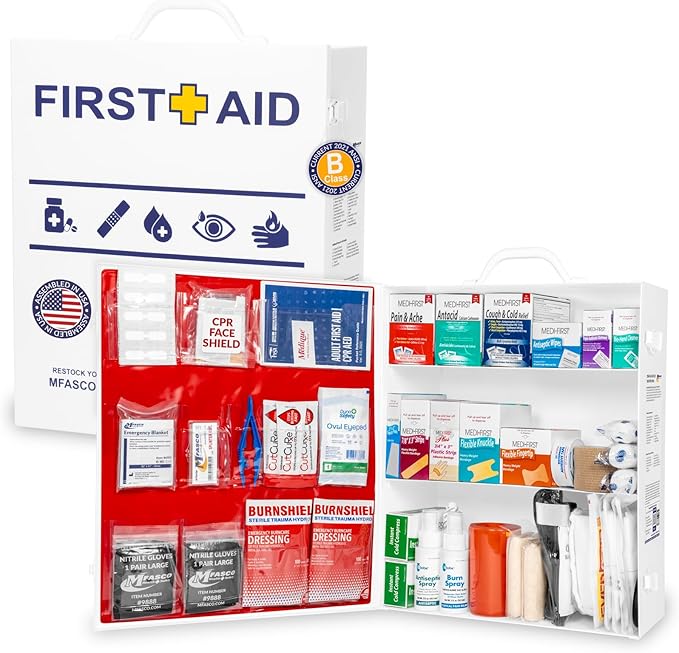 MFASCO 2021 ANSI/OSHA Compliant First Aid Kit - Large, Wall Mountable - with Medications - ANSI Standard 2021 First Aid Ki...
