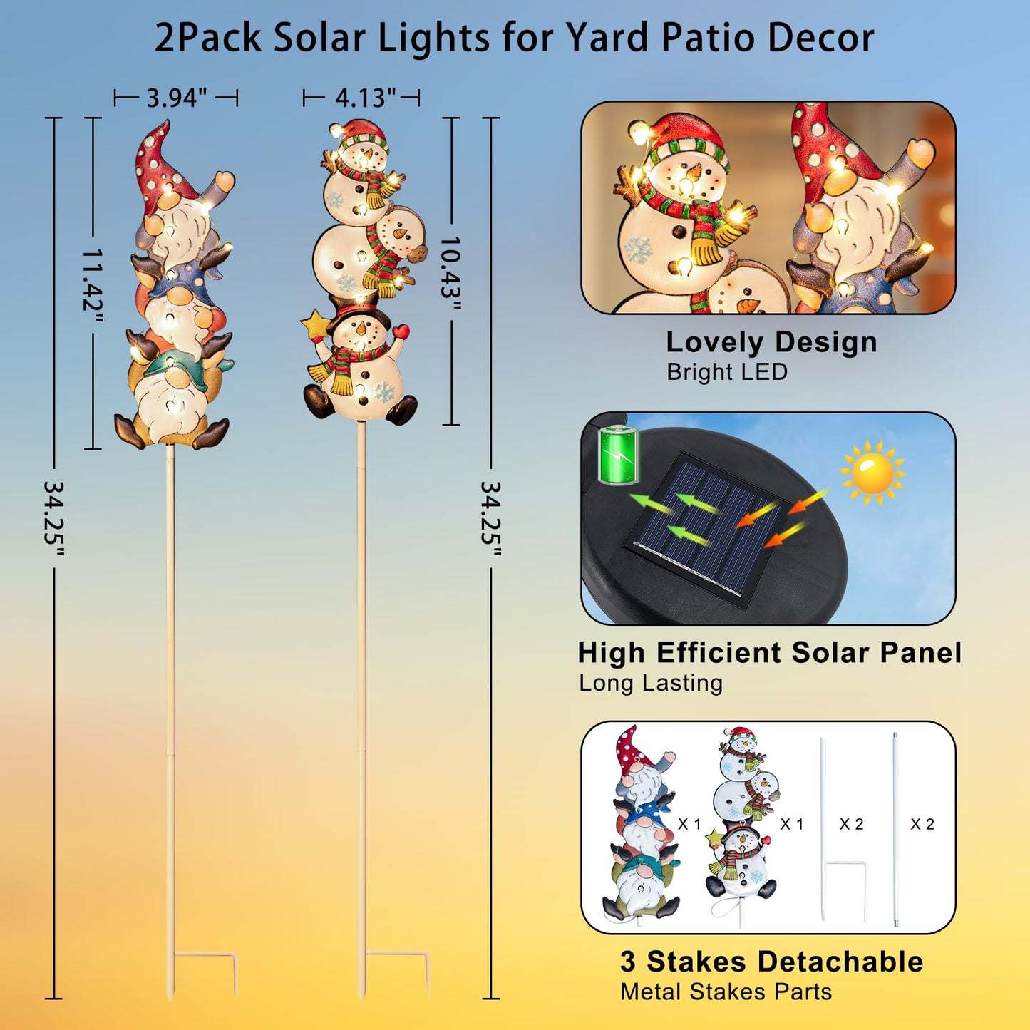 HOMEIMPRO 1Pack Flamingo Solar Lights, 2Pack Snowman Gnomes Christmas Decorations for Yard Patio Garden Gifts