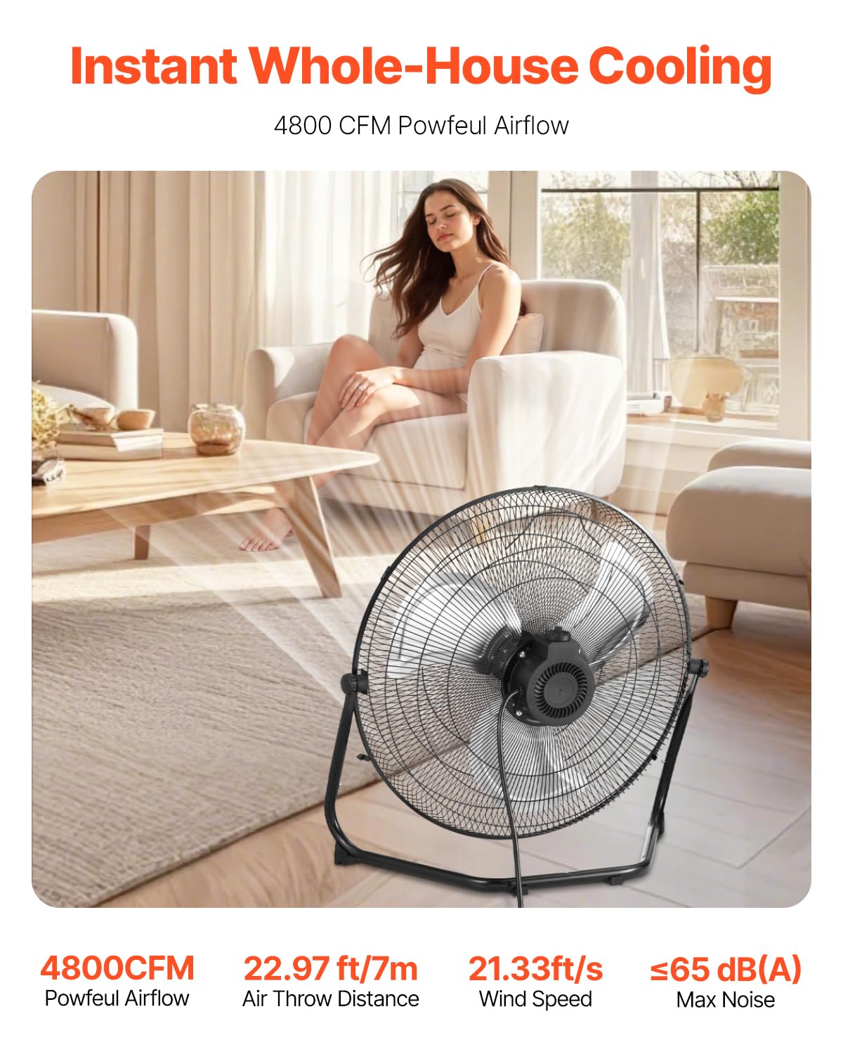 Vevor 2 Pcs Floor Fans, 3 Speeds High Velocity Heavy Duty 20 Inch Industrial Fan, 4800 Cfm 360 Adjustable Tilt 21.33 Ft/Sec Airf