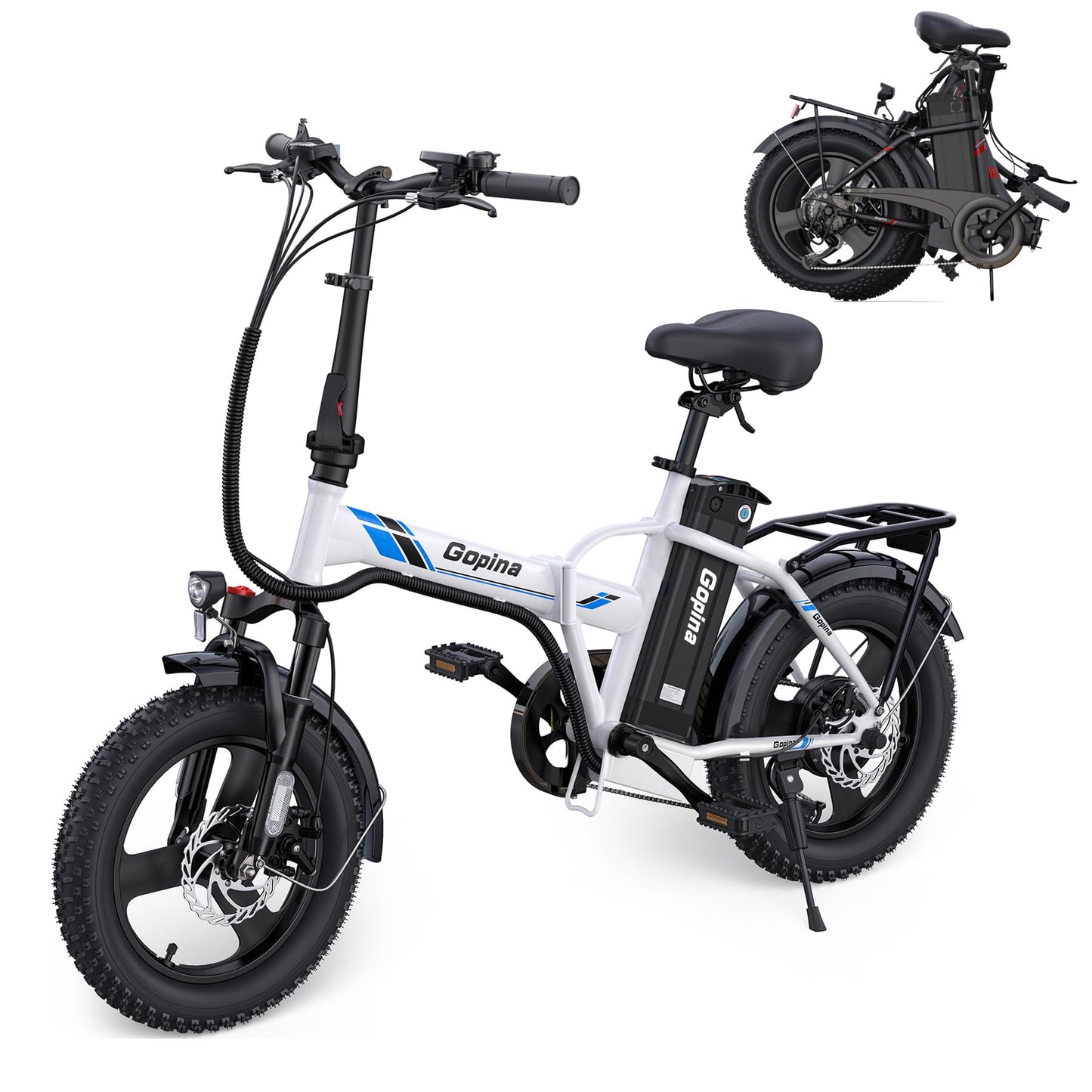 Vivi Gopina Electric Bike, 16" x 3.0 Fat Tire Electric Bike, Peak 500W Step Thru Electric Bicycle, 48V Removable Battery, Up to 40 Miles, LCD Display, 19.8mph, 7 Speed, SGS Certified to UL2849