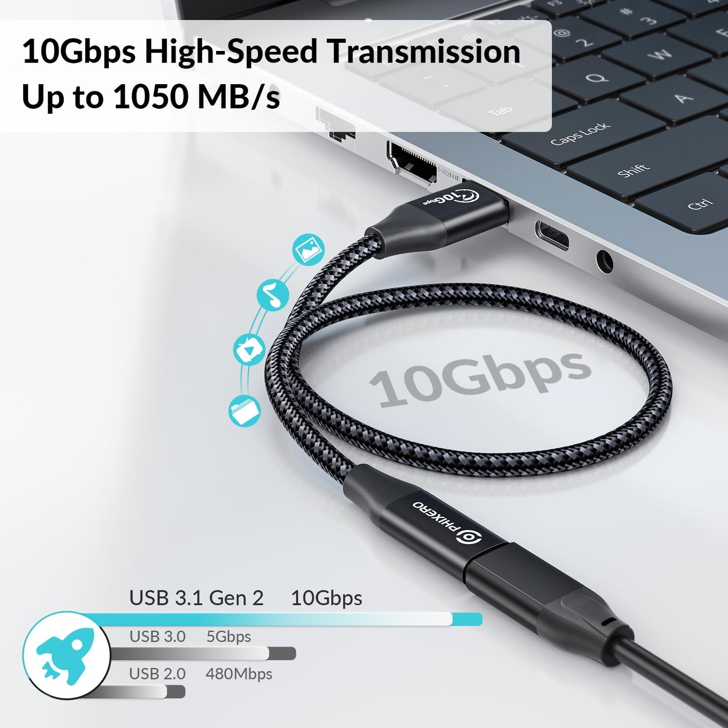 Phixero [10Gbps] Usb C Female To Usb Male Adapter 3.1 Gen 2 (3.3Ft), 3A Fast Charging Usb A To Usb C Adapter With 10Gbps Data Tr