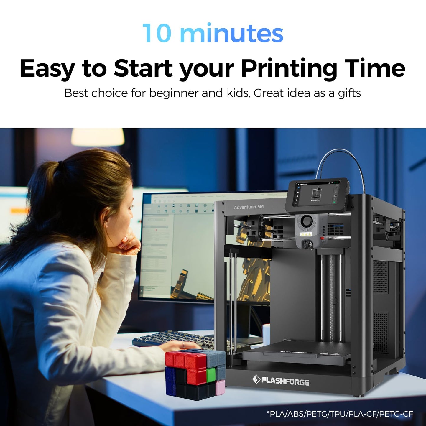 FLASHFORGE Adventurer 5M 3D Printer, 600mm/s Max High-Speed FDM 3D Printers with Auto Leveling, 280°C Direct Extruder with 3S Detachable Nozzle, Core XY All Metal Structure, Print Size 220x220x220mm