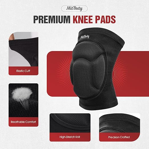 MitButy Protective Knee Pads for Men, Women & Kids – 1 Pair Thick Foam Cushioned Pads for Volleyball, Dance, Gardening, Wrestling & Kneeling – Durable Protection for Work & Sports (L: 22–25")