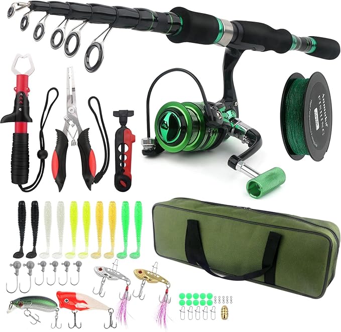 Fishing Pole Reel Combos Telescopic Fishing Rod Kit Spinning Reel Line Lure Accessories Compact Fishing Tackle Bag Lightwe...
