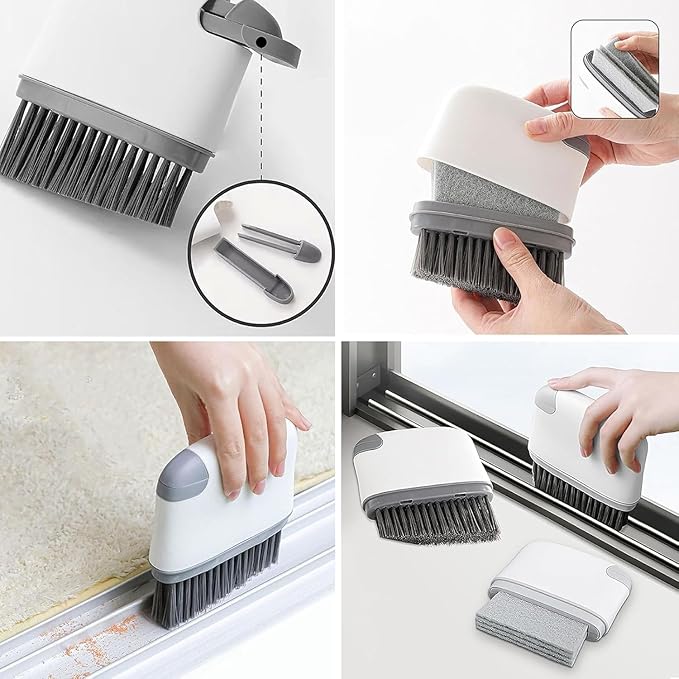 2-in-1 Groove Cleaning Brush, 2025 Upgraded Crevice Cleaner, Window Track Cleaning Tools with Hard Bristle Brushes and Sponge Brushes for Window Tracks, Sliding Doors, Sills, Tile Lines & Car Vents