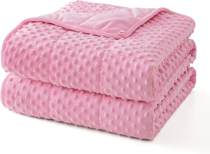 Topcee Weighted Blanket for Adults (15lbs 60"x80"), Minky Dots Heavy Blanket for 140-160lbs Sleeping, Soft, Cozy and Cooling Weighted Throw Blankets, Machine Washable, Pink