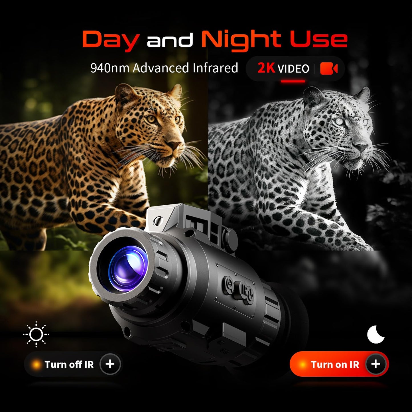 GOYOJO GNG2K Night Vision Monocular - 2K / 60Hz Refresh Digital Night Vision Goggles, Helmet Mountable, Stealth Infrared 940nm NVG with 0.0001 Lux Sensor, 4 Color Modes for Tactical/Hunting/Camping