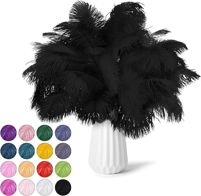 NEWONG 30pcs Black Ostrich Feathers Natural Bulk 9-12inch(23-30cm) Vase Craft Wedding Home Party Centerpieces Christmas Da...