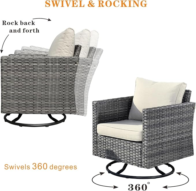 HOOOWOOO 11 Piece Patio Sectional Furniture Set with Fire Pit Table,Modern Wicker Outdoor Conversation Sofa Sets,Weather Resistant Modular L Shaped Outside Couch Swivel Chair Set(Beige)