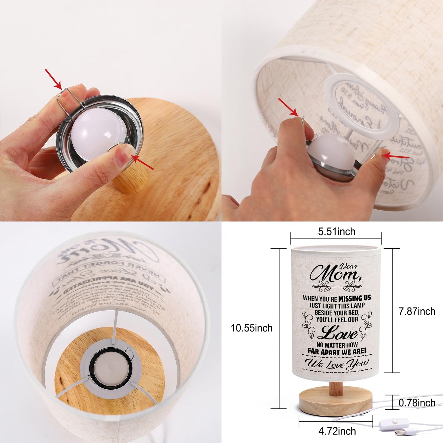 WSYEAR Birthday Gifts for Mom from Daughter Son-Table Lamp Mom Gifts from Daughters Night Light Anniversary Presents for Mother Women,Best Mom Gifts Ideas