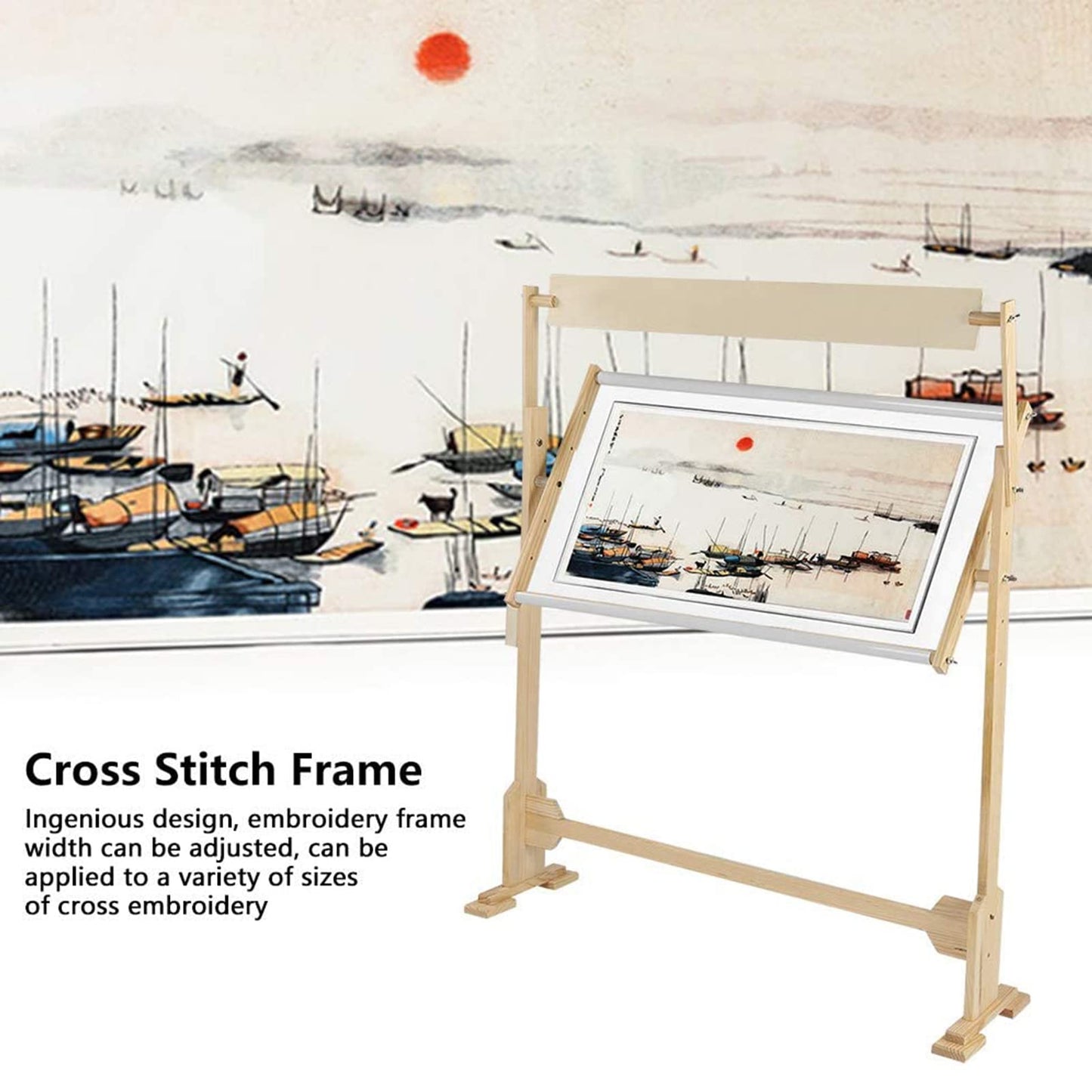 ELUKHT Embroidery Hoops Stand, 360 Degree Adjustable Embroidery Stand,Cross Stitch Frame Stand,Wooden Frame Cross Stitch Floor Stand for Cross Stitch Needlework Art Craft Sewing