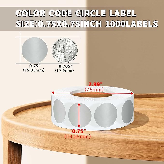 0.75 Inch Multi - Purpose Removable Labels,1000 PCS 3/4" Silver Stickers for Classroom, Papers, Market, Price Tags, and Library Book Labels. Non - Printable Round Colored Dots