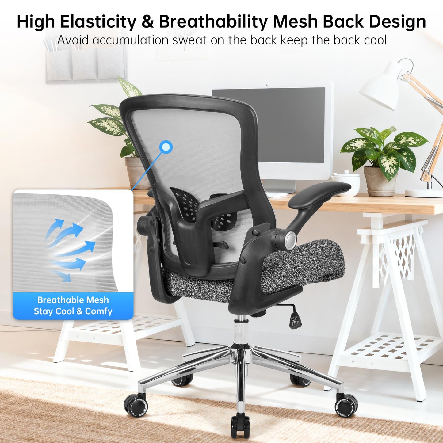 Heavy Duty Office Chair-400lbs, Ergonomic Desk Chair with Wide & Soft 3D Modeling Foam Cushion Home Office Desk Chair with Adjustable Seat Height, Executive Computer Task Chair for Heavy People