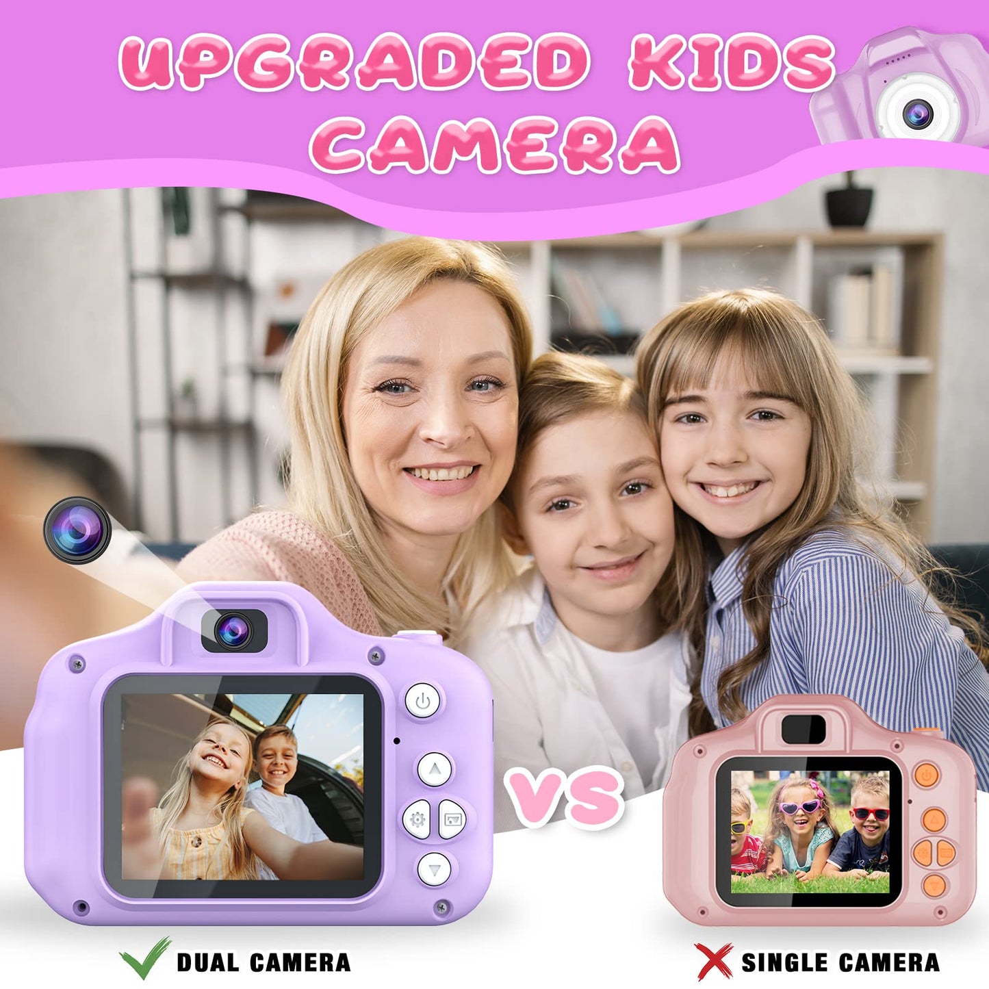 Dylanto Upgrade Kids Selfie Camera, Christmas Birthday Gifts for Girls&Boys Age 3-9, HD Digital Video Cameras for Toddler, Portable Toy for 3 4 5 6 7 8 Year Old Girls&Boys with 32GB SD Card (Purple