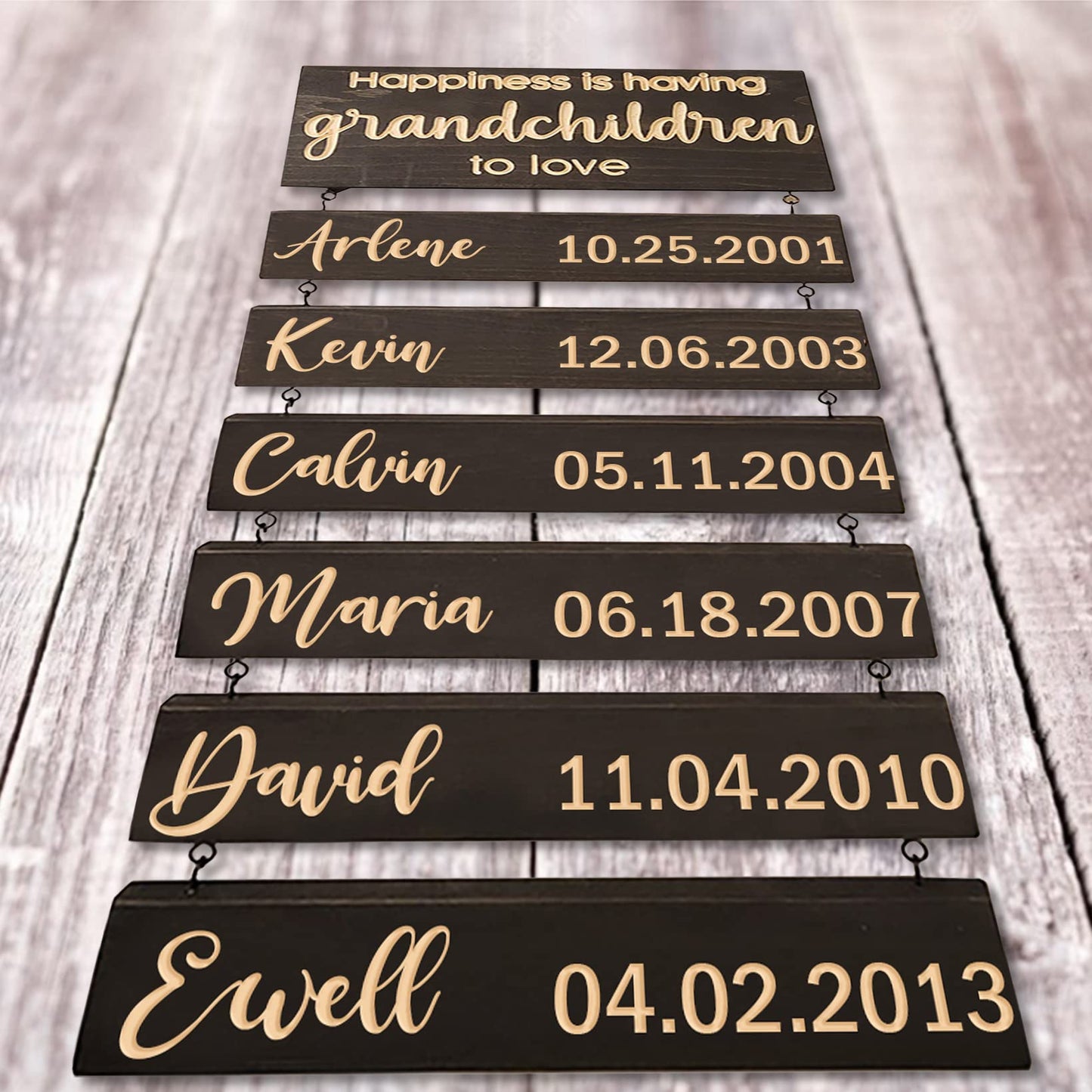 Amabery Happiness is Having Guandchildnen to Love Wood Sign Wall Hanging with 1-10 Names Birth Dates Personalized Grandparent Family Name Plaque Grandmother Grandfather Gift Ideas for Home