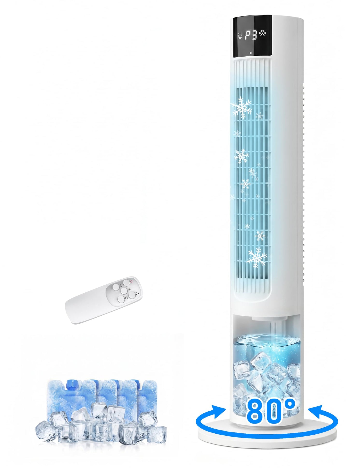 Evaporative Air Cooler, 35" Swamp Cooler, 3-In-1 Cooling Fans that Blows Cold Air, 3 Speeds, 4 Ice Packs, 12H Timer, 80° Oscillation, Remote, Portable Air Conditioners for Room, Bedroom
