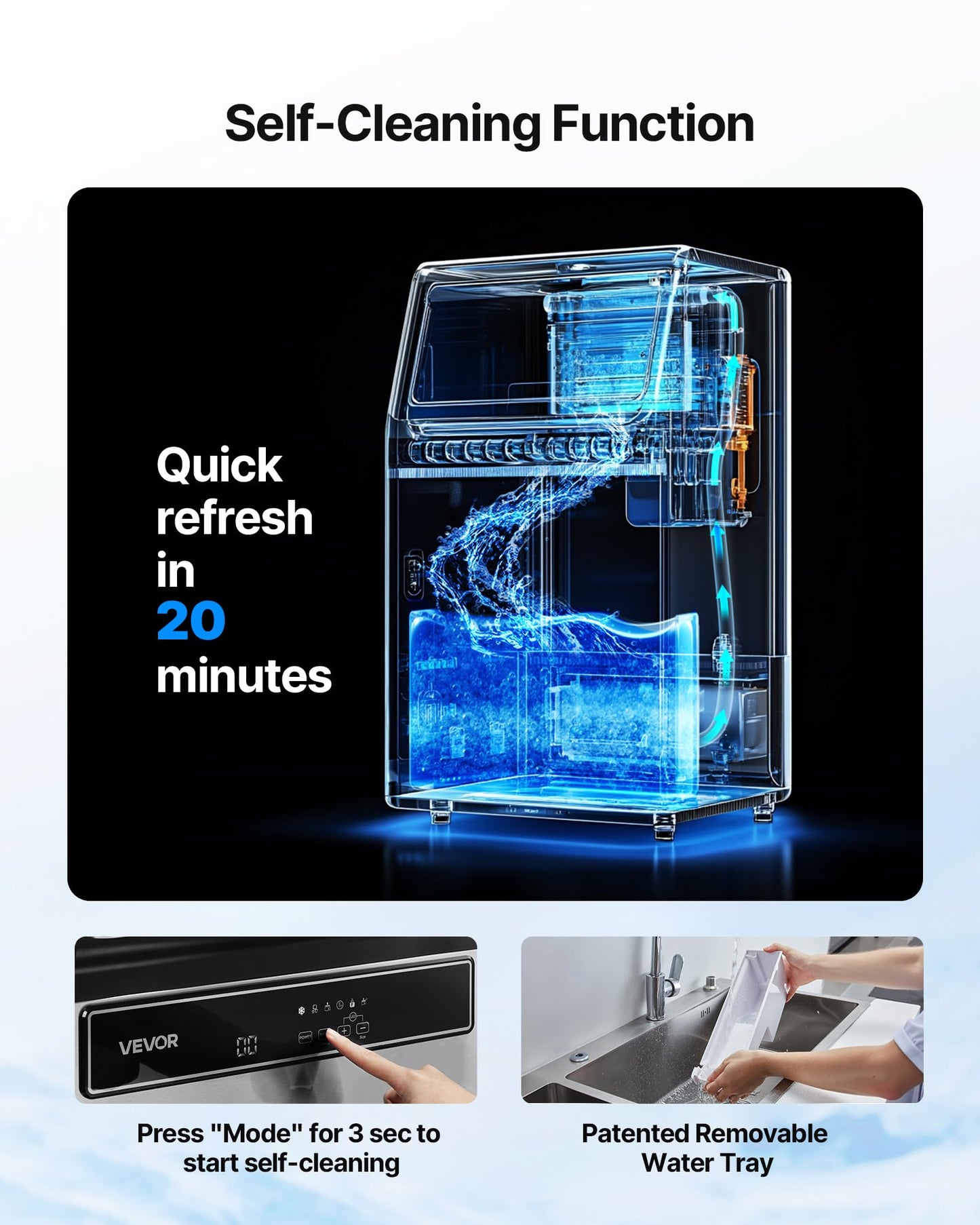 Vevor Commercial Ice Maker Machine With Pump, 130Lbs/24H With 33Lbs Storage, 45 Cubes Per Cycle, Freestanding & Under Counter Ic