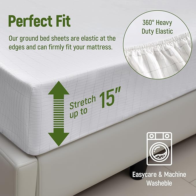 Grounding Sheets Full XL Grounding Bed Fitted Sheet Deep Pocket 90% Cotton 10% Silver Fiber Bare Earth grounding Sheets,Grounded Sheet Earth Connected Bed Sheet (White,Full XL,54" * 80" * 15")
