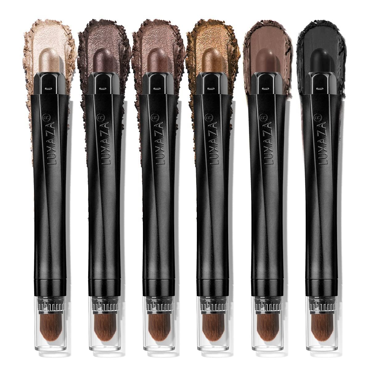 LUXAZA PRO Brown Eyeshadow Stick Makeup 6PCS Set, Neutral Eyeshadow Palette Metallic Shimmer Matte Cream Eye Shadow Eyeliner Bri