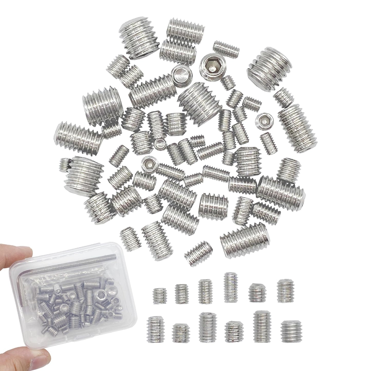 60pcs Set Screws, Allen Head Screws, Grub Screws M3 M4 M5 M6 M8 for Home Repair, Install Door Lock, Repair Furniture, Electronic Product, DIY, Fixtures (Stainless Steel 12 Sizes)