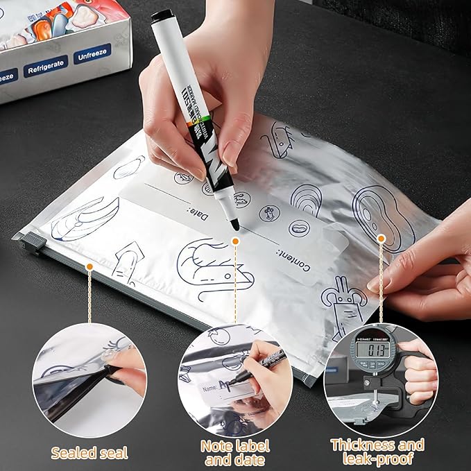 （30PCS,3 Size）2026 New Resealable Vacuum Zipper Pouches for Food,Reusable Aluminum Foil Sealable Storage Bags,aluminum freezer bagsFoil Sealable Bags with Label and Zip Lock for Vegetable Fruit Meat