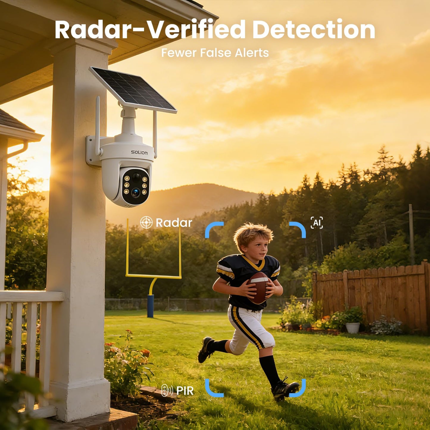 SOLIOM Security Cameras Wireless Outdoor, 6-Camera Solar Security System, 5MP 3K Color Night Vision, Radar Motion Detection, 360° Auto Tracking, No Monthly Fees, 64GB Local Storage