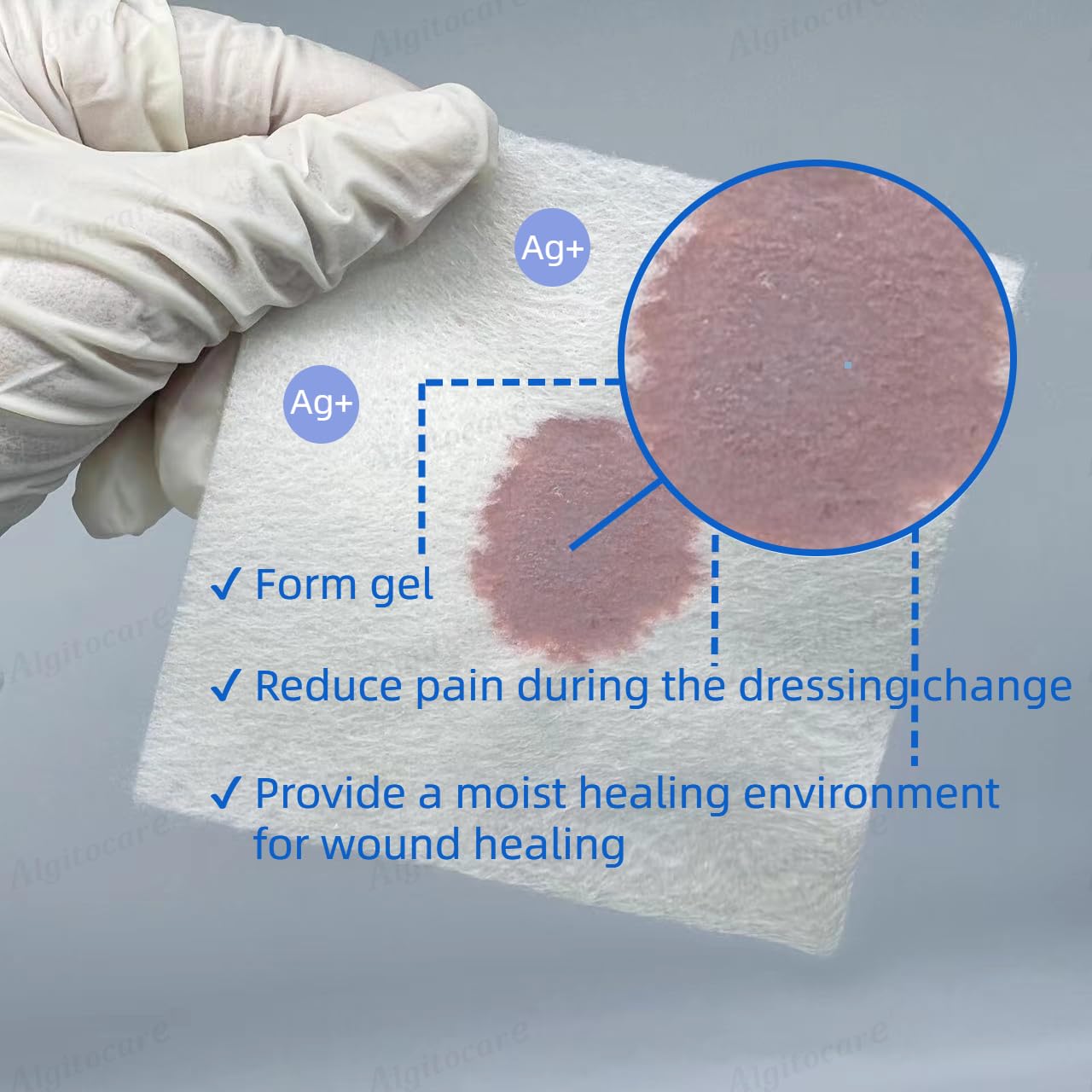 Ag Silver Calcium Alginate Wound Dressing - 4"x4"(Pack of 5), Non-Stick Sterile Gauze Pads for Accelerating Wound Healing, High Absorbency and Soft for Wound Care Supplies