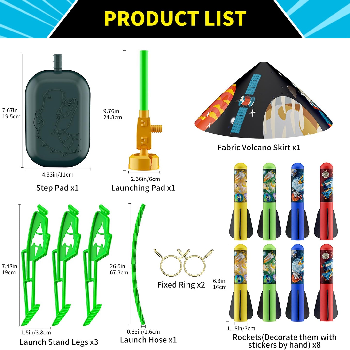 Otoseth Toys Rocket Launcher for Kids - Launch up to 100 Ft, 8 Multi-Color Foam Rockets & Adjustable Launch Stand, Kids Outdoor Toys, Birthday Toys for Kids Boys Girls Age 3+ Years Old