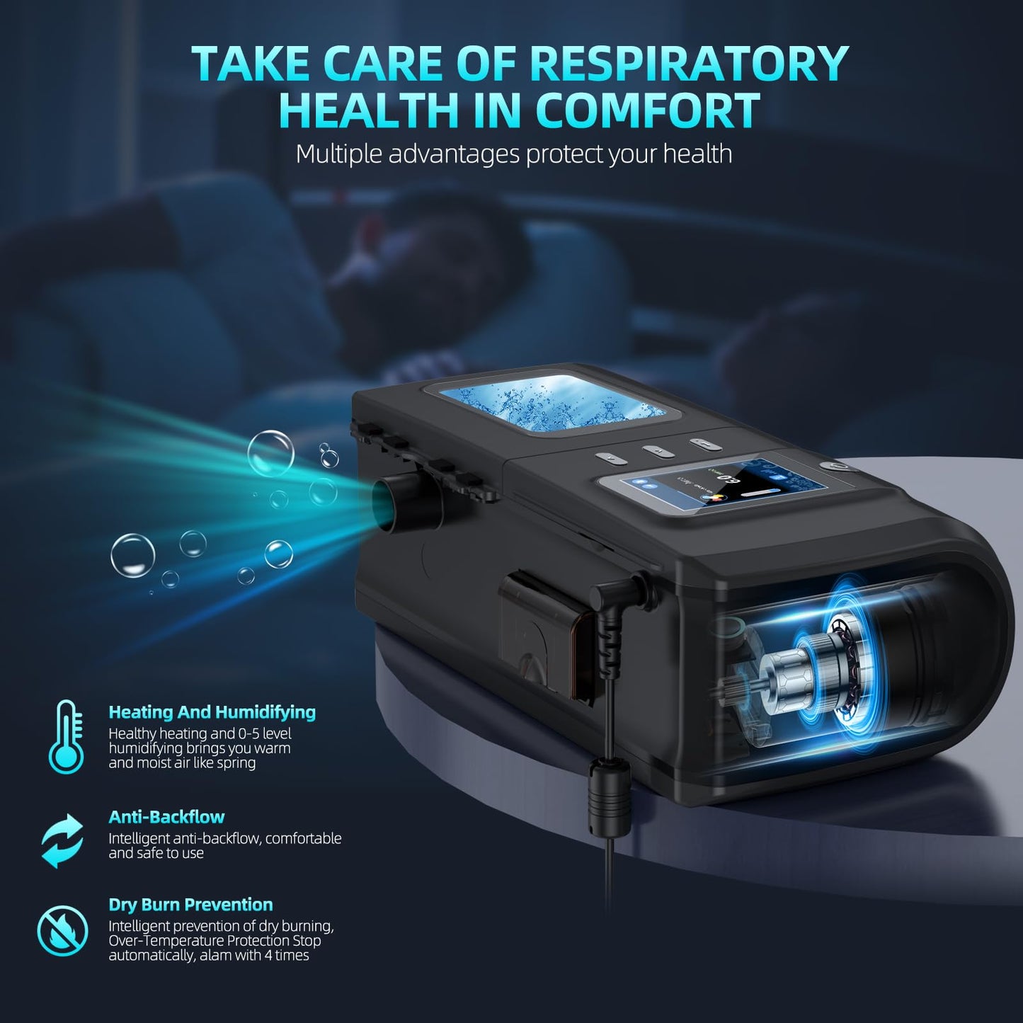 Sleep Apnea fit for Auto CPAP Machine with Hose and Humidifier Ues for Home