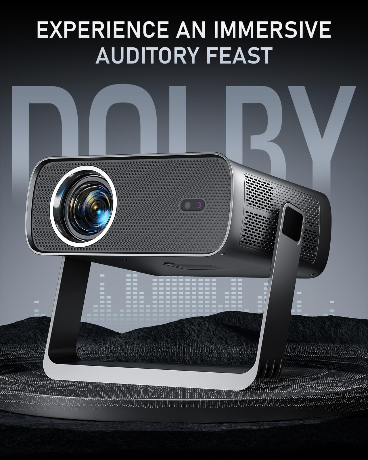 [Officially-Licensed App & Auto Focus] Light Grey Smart Standard Projector with WiFi and Bluetooth, XuanPad 4K Support Movie Projector, Portable Native 1080P Outdoor Projector with 360° Stand