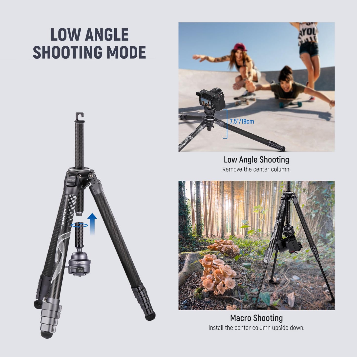 NEEWER LITETRIP LT32 62" Travel Tripod Carbon Fiber with ±15° Leveling 360° Panorama Head, Detachable Center Axis, Fast Flip Buckle, Arca QR Plate Compatible with PD, (Former TP62)