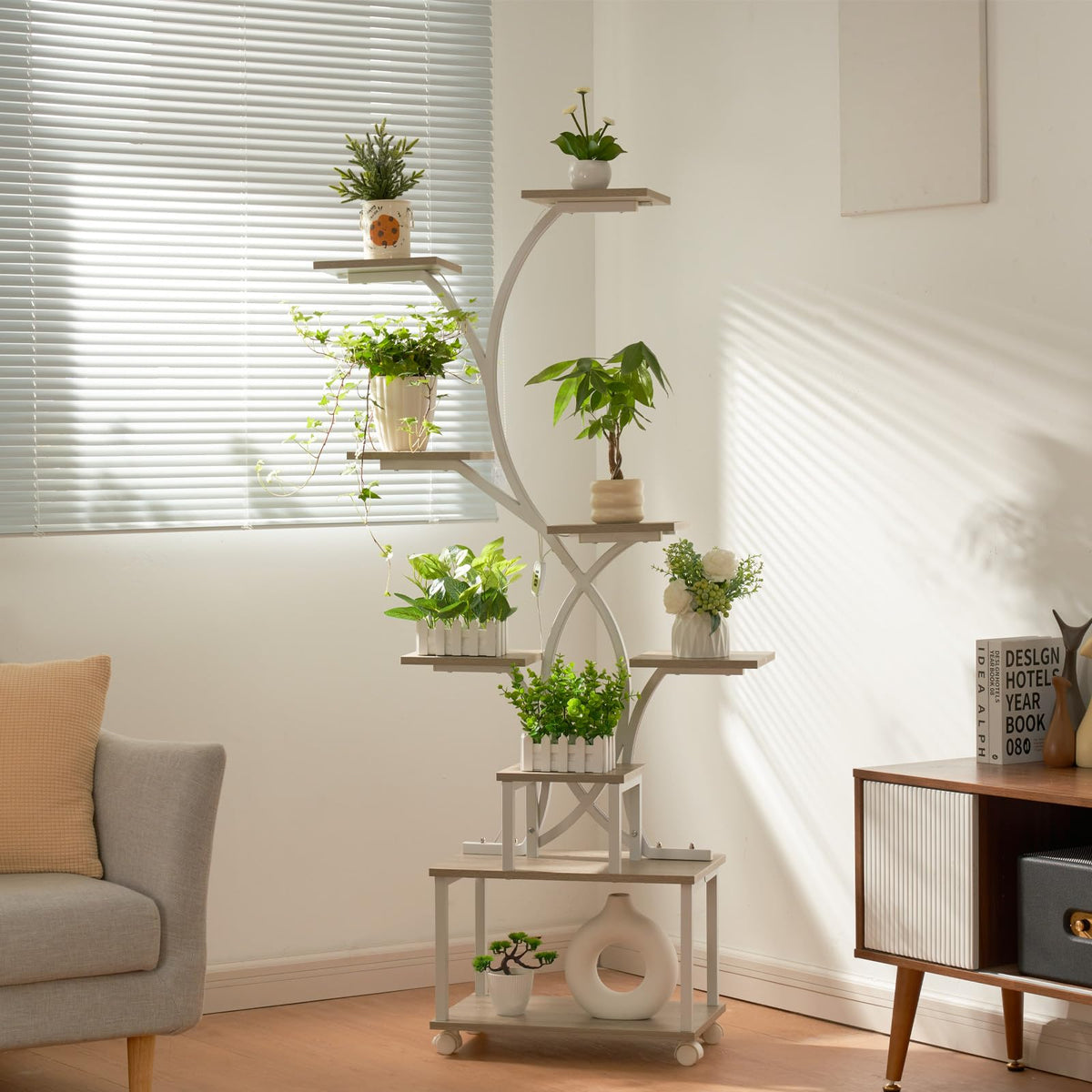 Artswish Plant Stand Indoor with Grow Lights, 8 Tiered Plant Shelves 63" Tall Plant Stands for Multiple Plants, Lighted Plants Stands Indoor Plants Rack for Living Room, Patio, Balcony (White)