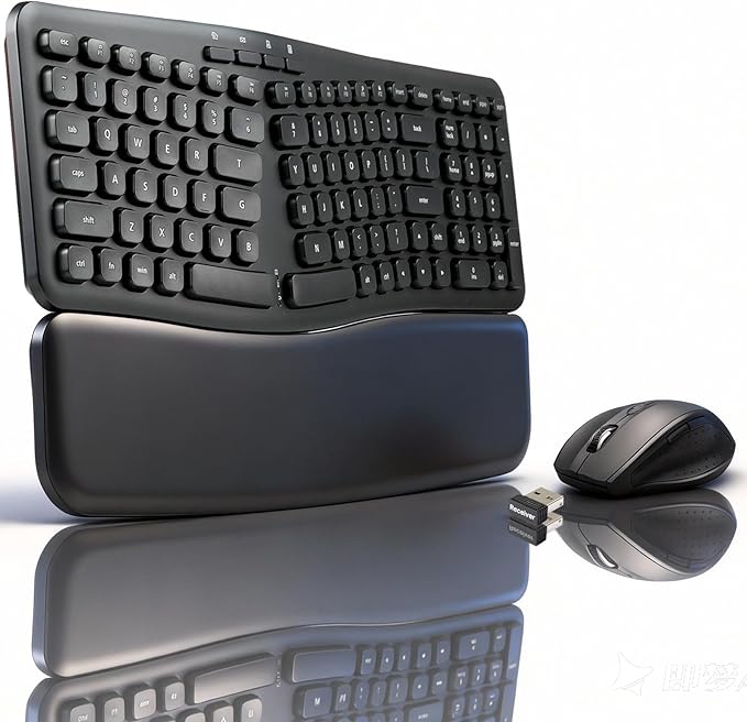 XUANGUI Silent Wireless Keyboard and Mouse Combo Ergonomic with Magnetic Wrist Rest, Cordless Full Size Split Key Board and 4800 DPI Quiet Mice for PC Laptop Tablet, Office and Home Ergo Soft Set