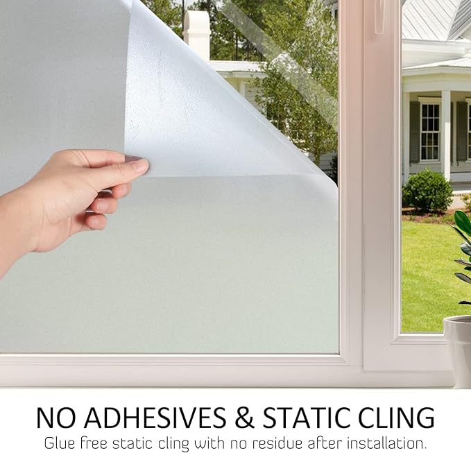 HIDBEA Frosted Window Privacy Film Heat Control UV Blocking, Static Cling Non-Adhesive Reusable Door coverings for Bathroom Home Office (Frosted 41.3 Inch x 13.1 Feet)
