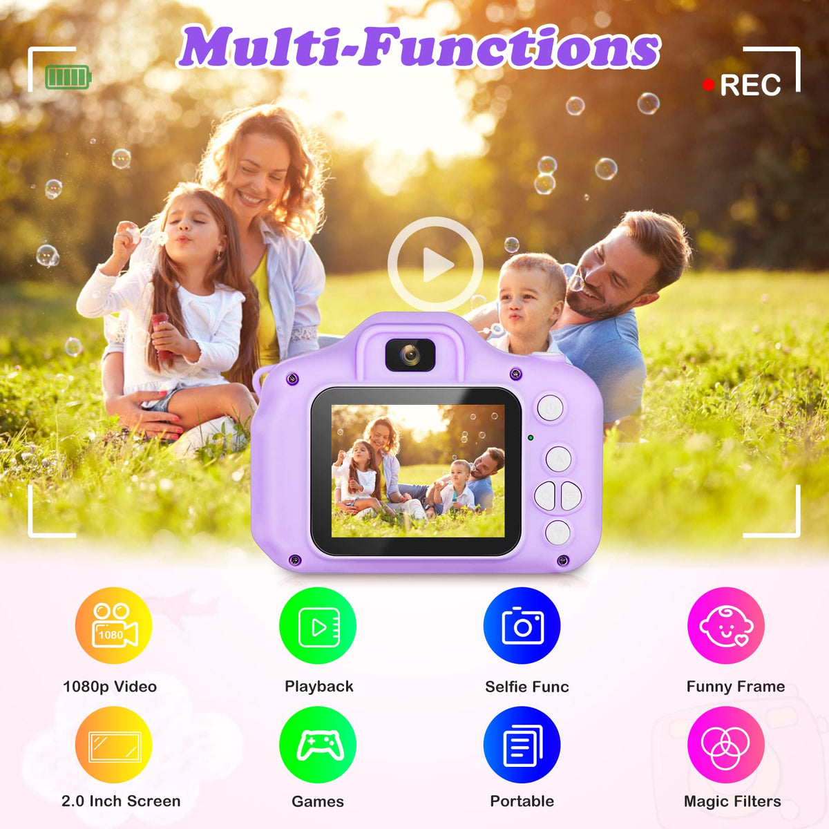 Zeacool Kids Camera, HD Digital Video Camera, Childrens Toys for 3 4 5 6 7 8 9 Year Old Boys/Girls, Selfie Camera for Kids, Christmas Birthday Gifts with 32GB SD Card (Purple)