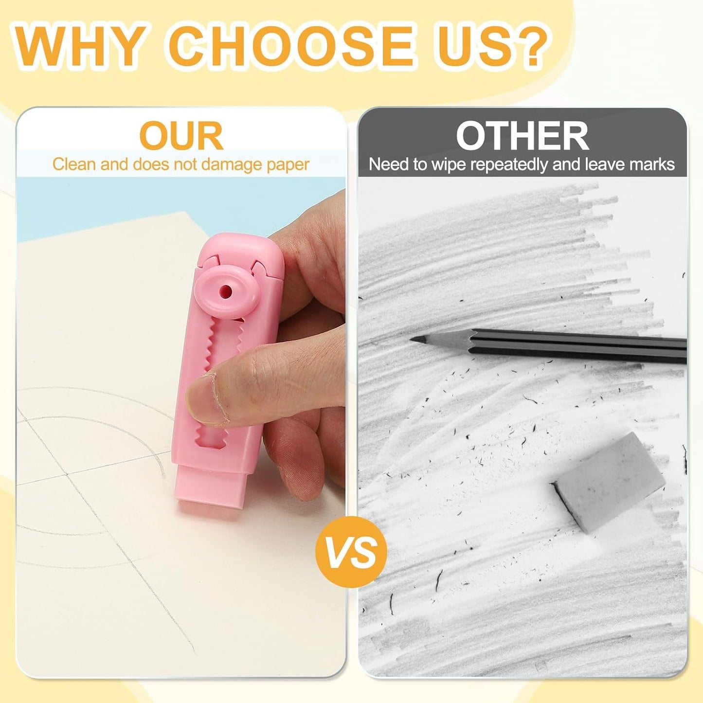 PATIKIL 4 Pack Erasers, Sliding Retractable Eraser Push Pull Cute Pencil Erasers Soft Large Easy to Clean with Plastic Sleeve for Sketching Drawing Artists Teacher Pencils, Orange