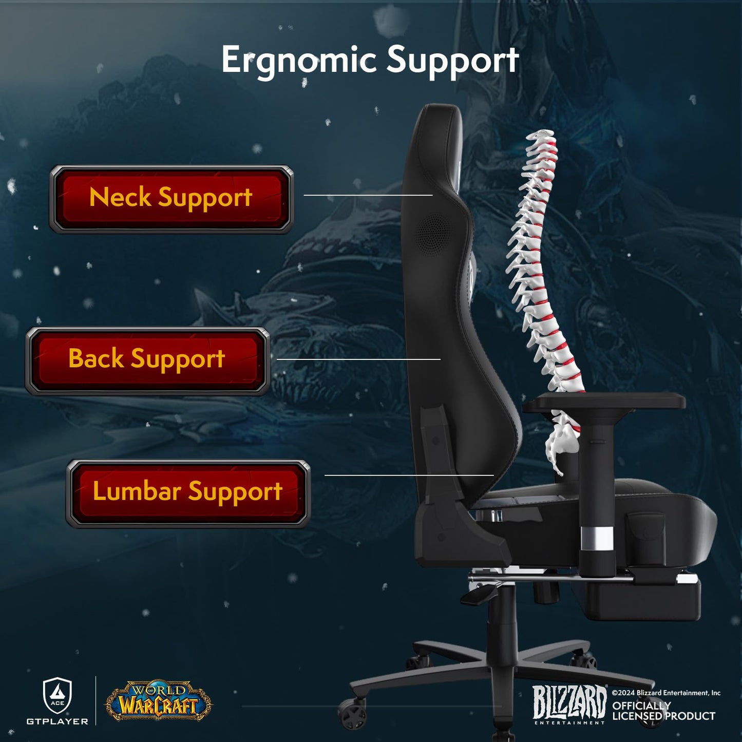 GTPLAYER World of Warcraft Edition Video Gaming Chair, Ergonomic Computer Chairs with Footrest and Adjustable Armrest, Height Adjustable Desk Chair with Lumbar Support for Office & Gaming,White