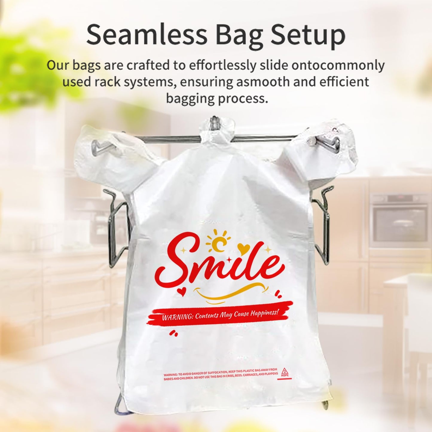 TGEONIX 100 Pack White Smile Plastic Bag - 11.5"x6.5"x21" T-Shirt Grocery Bags with Handles, Cheerful Alternative to Thank You Bags, Bulk for Retail, Supermarkets & Small Business