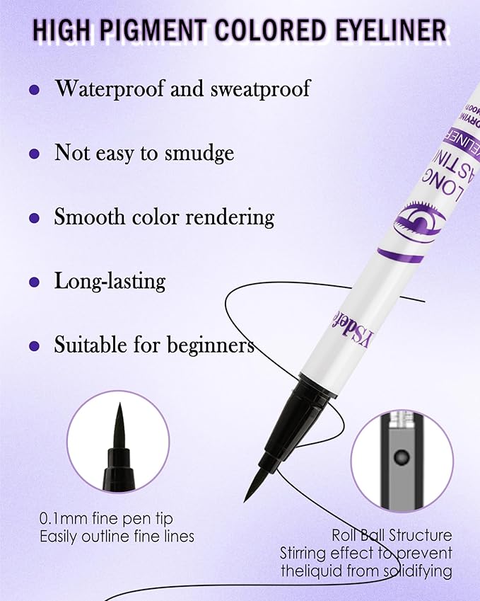 Liquid Eyeliner Pen, Green Waterproof Long Lasting Colored Eye liner Pen with Precision Tip, Matte Colorful Smudgeproof High Pigmented Eyeliner Pencil, Cosplay Party Stage Eye Makeup Gift for Women-06