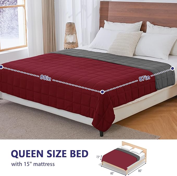 King Size Weighted Blanket for Adults (20 lbs, 80” x 87”, Red Grey) Cooling Heavy Blanket for Sleeping Perfect for 190-210 lbs, Breathable Blanket for Adults & Couple All Season, Machine Washable