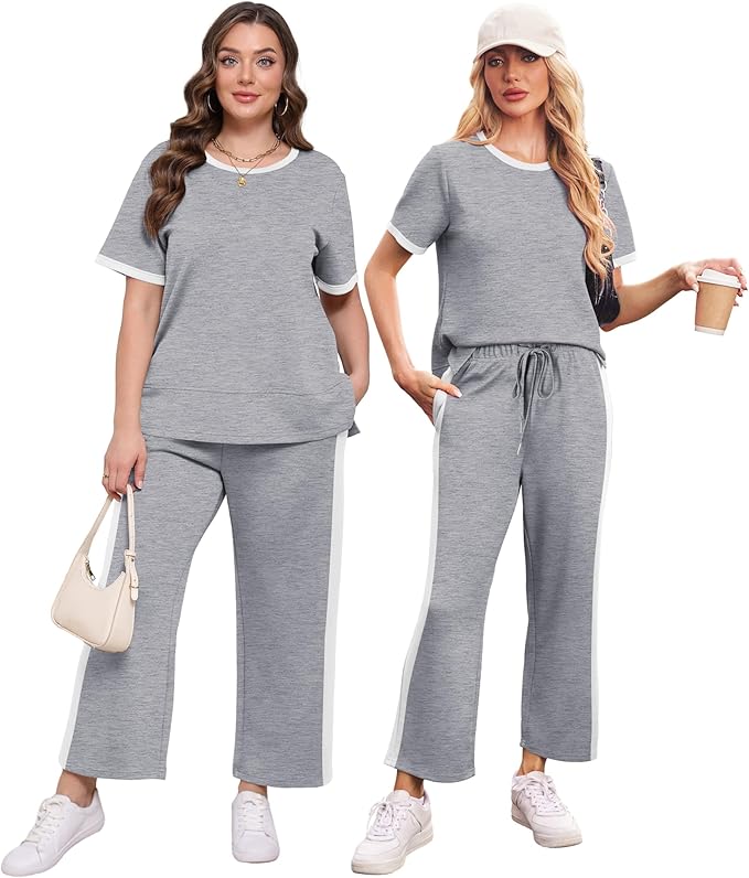XIEERDUO Women's Side Slit Lounge Sets 2026 Fashion 2 Piece Travel Outfits Cozy Loungewear Wide Leg Tracksuits S-3XL